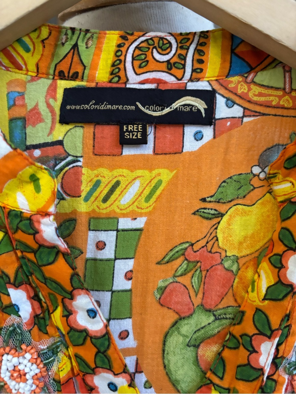 Colori Di Mare Majolica Print Embellished Mini Dress Boho Tassel Hem Tunic - Picture 9 of 13